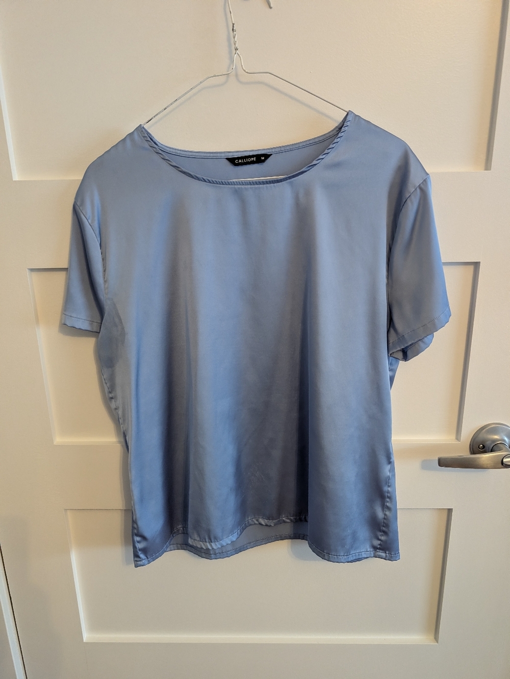 Blue Satin Like Short Sleeve Top